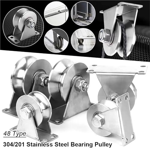 U Groove Stainless Steel Wall Pulley 2Pcs Track Wheel Bearing Pulley 304/201 Stainless Steel U/V/H Shaped Sliding Door Rollers Thickened 48 Wheel Rigid Caster(304 48U) - color: 304 48U