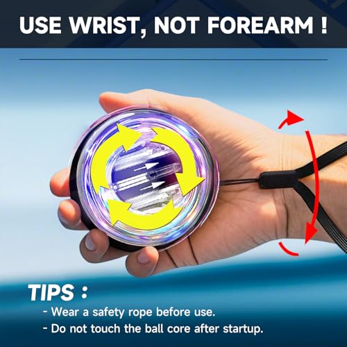 XMALL Torque Ball Hand Exerciser, Grip Strength Trainer, Auto-Start, Forearm Strengthener, Hand Strengthening Devices, Wrist Power Gyro Ball, Wrist Strengthener, Finger Exerciser - color: Transparent
