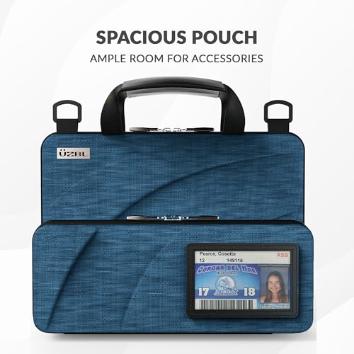 13-14 Inch Always-on Chromebook Protective Hard Case with Accessory Pouch and Adjustable Shoulder Strap - color: Deep Blue