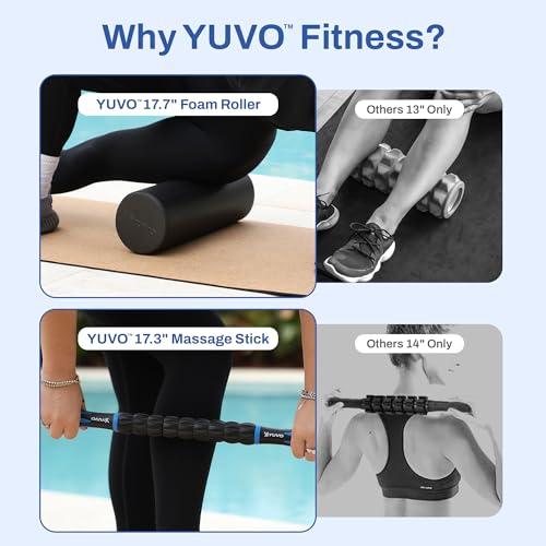 6-in-1 Foam Roller Set with Resistance Bands & Lacrosse Ball | Extra-long 18" foam roller and 17" massage stick provide greater coverage for faster, more effective full-body muscle relief.