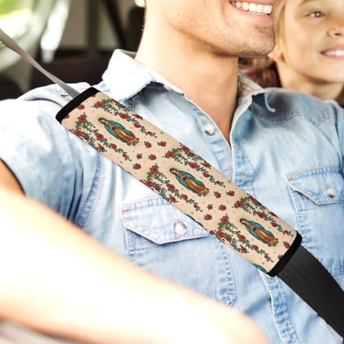 Universal Soft and Comfortable Seat Belt Shoulder Pad for Adult Use, Most Cars, 1 Pair Red Rose Guadalupe Virgen Harness Pads Strap Anti-Slip Pad - color: Pattern 34