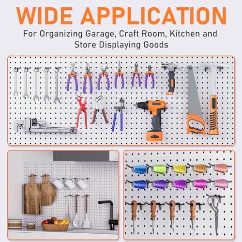 INCLY 60 Pack 4/6/8 Inch Heavy Duty Pegboard Hooks for Hanging Tools | Black 1/4" Peg Board Hooks Accessories, Peg Board Hangers Fit 1/4" Pegboard, For Garage, Craft Room, Store Organization - size: 60PCS
