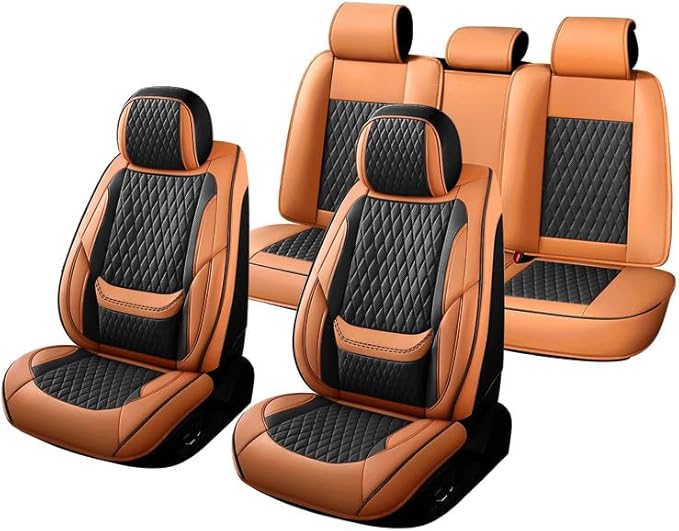 Car Seat Covers Full Set Custom Fit for Mercury Mountaineer 1997-2010 - Premium Faux Leather with Lumbar Support | Breathable, Waterproof, Anti-Slip, Durable (Black&Brown,Full Set)