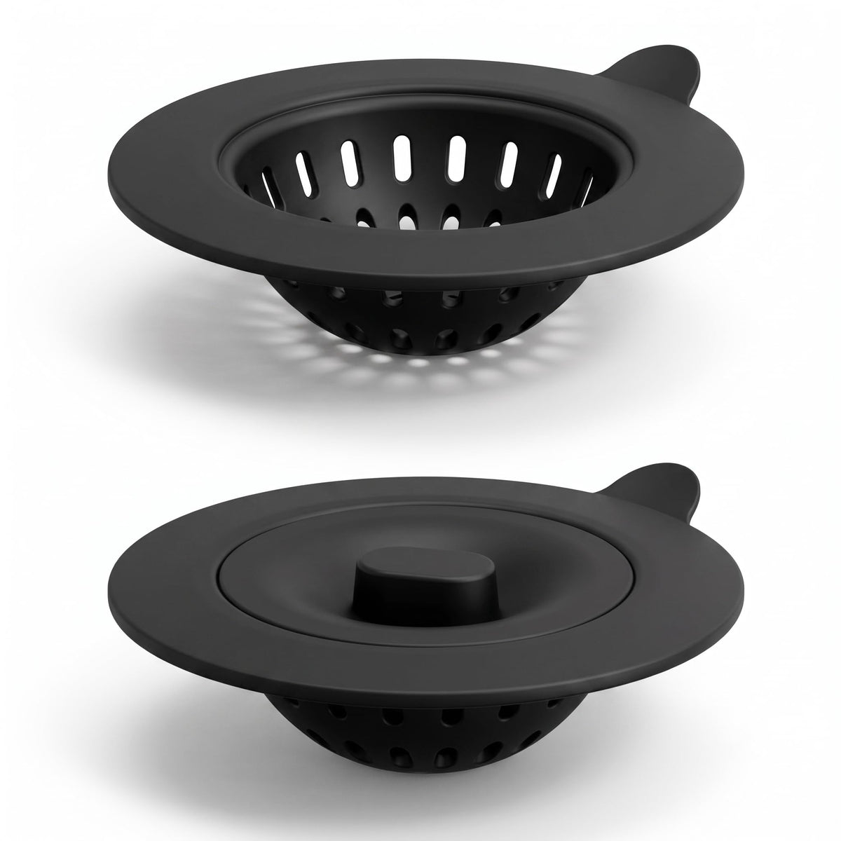4 Pack Silicone Kitchen Sink Drain Catcher with Lid, 4.4" Top / 3" Mesh Basket, Grey Strainers for 3.1–3.9 Inch Openings, Anti-Clog Reusable Sink Stopper Covers, Odor-Proof & Easy to Clean-Black