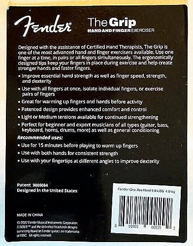 Fender GRIP Hand and Finger Exerciser – Best Ergonomic Finger Strengthener to improve play on all stringed instruments (Guitar, Bass, Violin, etc.) (Tensions: WHITE=5-Lbs; RED=7-Lbs; BLACK=9-Lbs) - color: Black