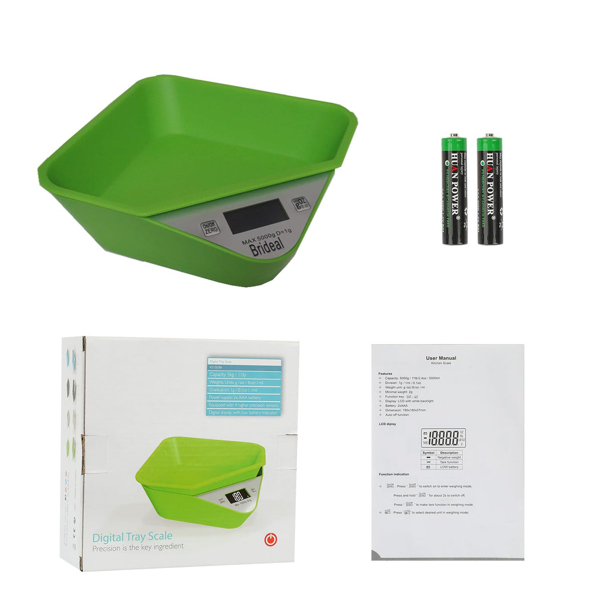 Brideal Digital Kitchen Food Scale Multifunction Electronic Food Scales with Removable Bowl Max 11lb/5kg