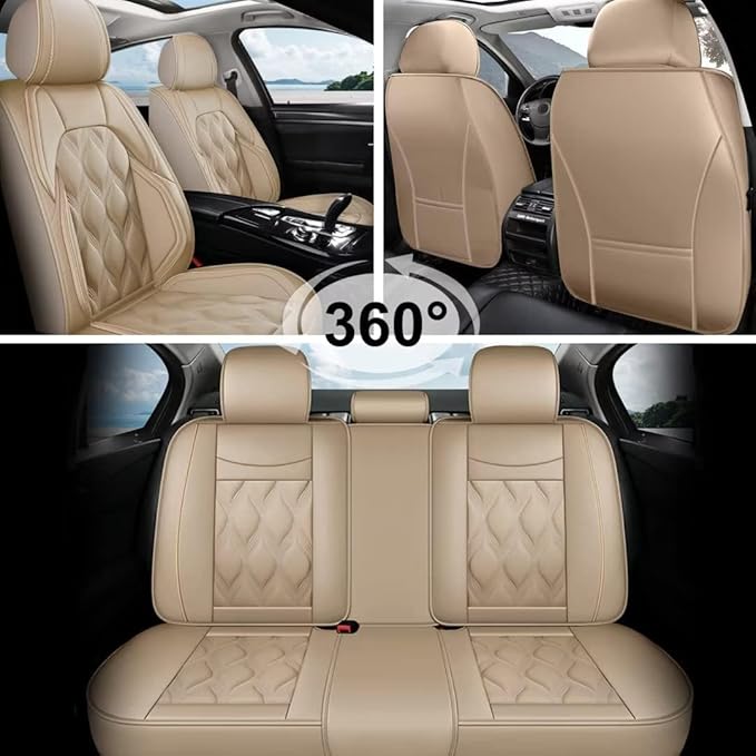AOMSAZTO Car Seat Covers Full Set Fit for Kia Soul 2010-2026 Waterproof Faux Leather Car Seat Cushions Automotive 5 Seat Covers Set(Beige)