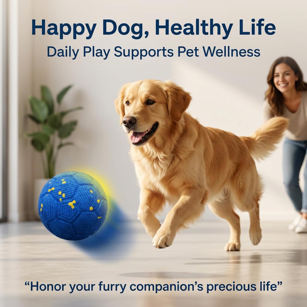SOVELIVEE Interactive Dog Ball, Self-Rebounding Indoor Dog Toy for Small and Medium Dogs, Soft Textured Pet Play Ball for Home Engagement, Lightweight Dog Ball, Blue