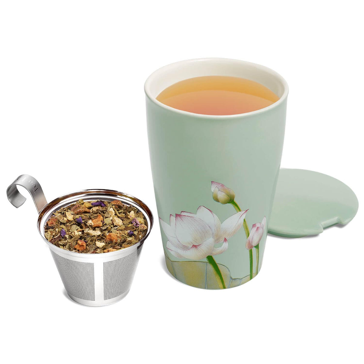 Tea Forte Double-Walled Ceramic Kati Cup, Lotus, 12 oz
