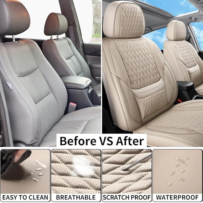 Front Seat Car Seat Covers Custom Fit for Chevrolet/Chevy Sonic 2011-2020 - Premium Faux Leather with Lumbar Support | Breathable, Waterproof, Anti-Slip, Durable (Beige,Front Seat)