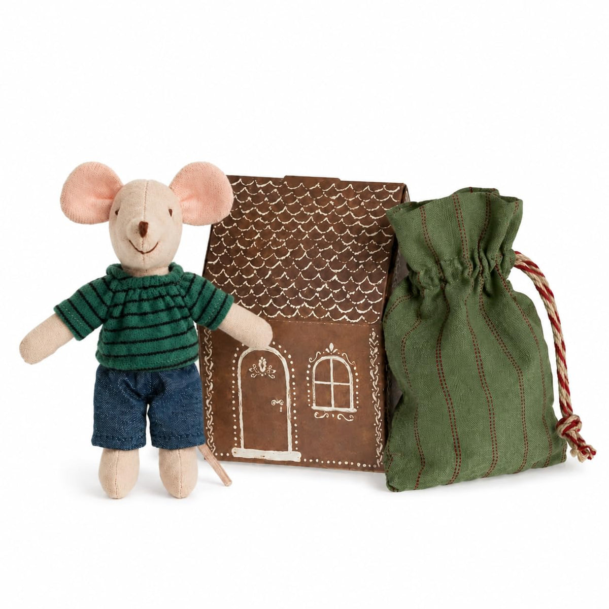 INS Nordic Home Mouse Stuffed Animal Plush Toy with Striped Shirt and Shorts 5.91inch (Green)