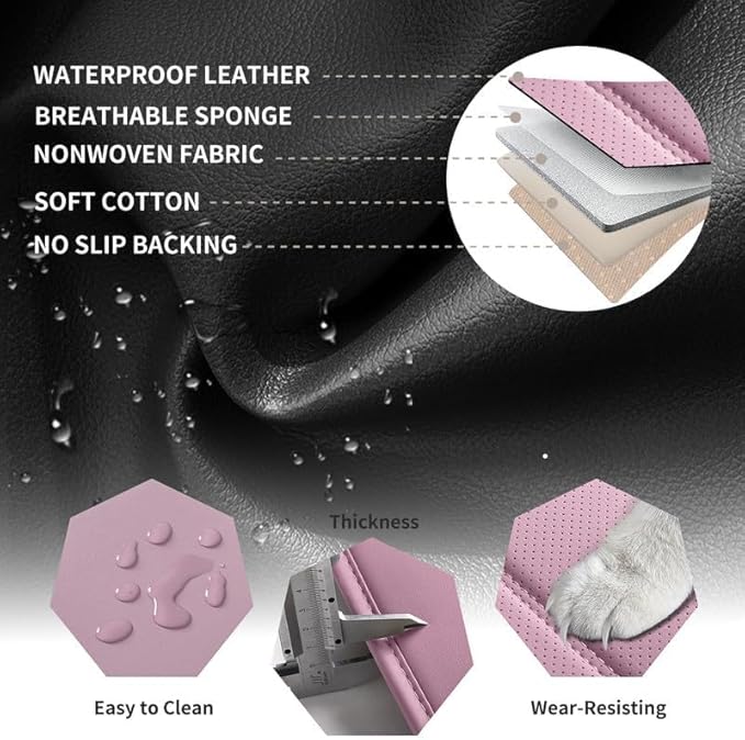 Car Seat Covers Full Set Fit for Buick Century 1997-2005, Premium Faux Leather Waterproof Car Seat Protectors with Lumbar Support, Breathable Anti-Slip Easy to Install(Pink,Full Set)