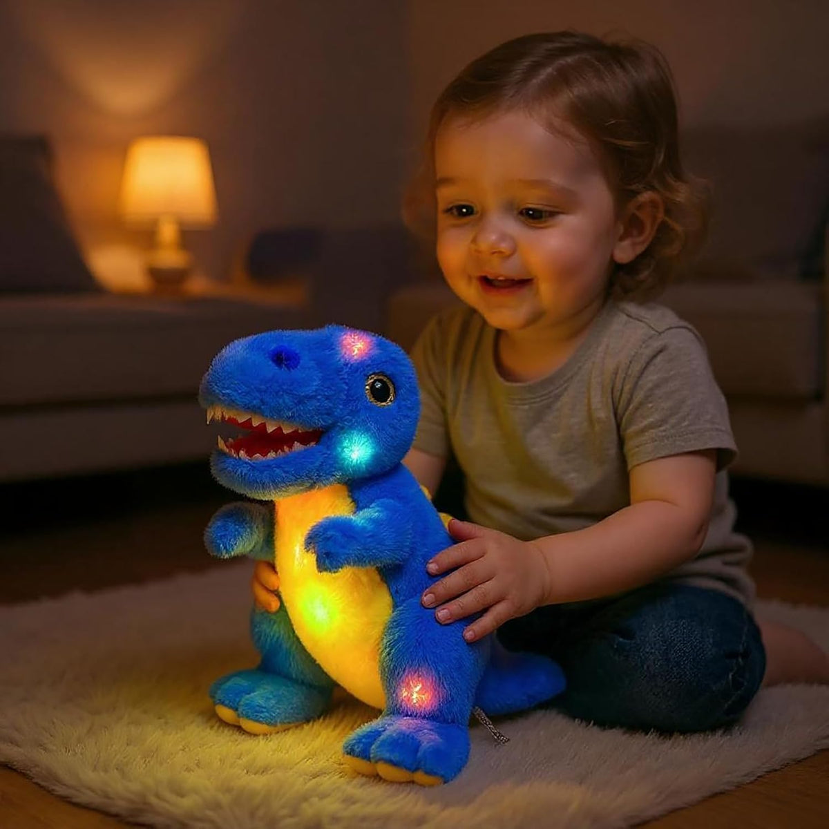Cuteoy Light-up Singing Blue Dinosaur Plush Toy LED Musical Stuffed Animal