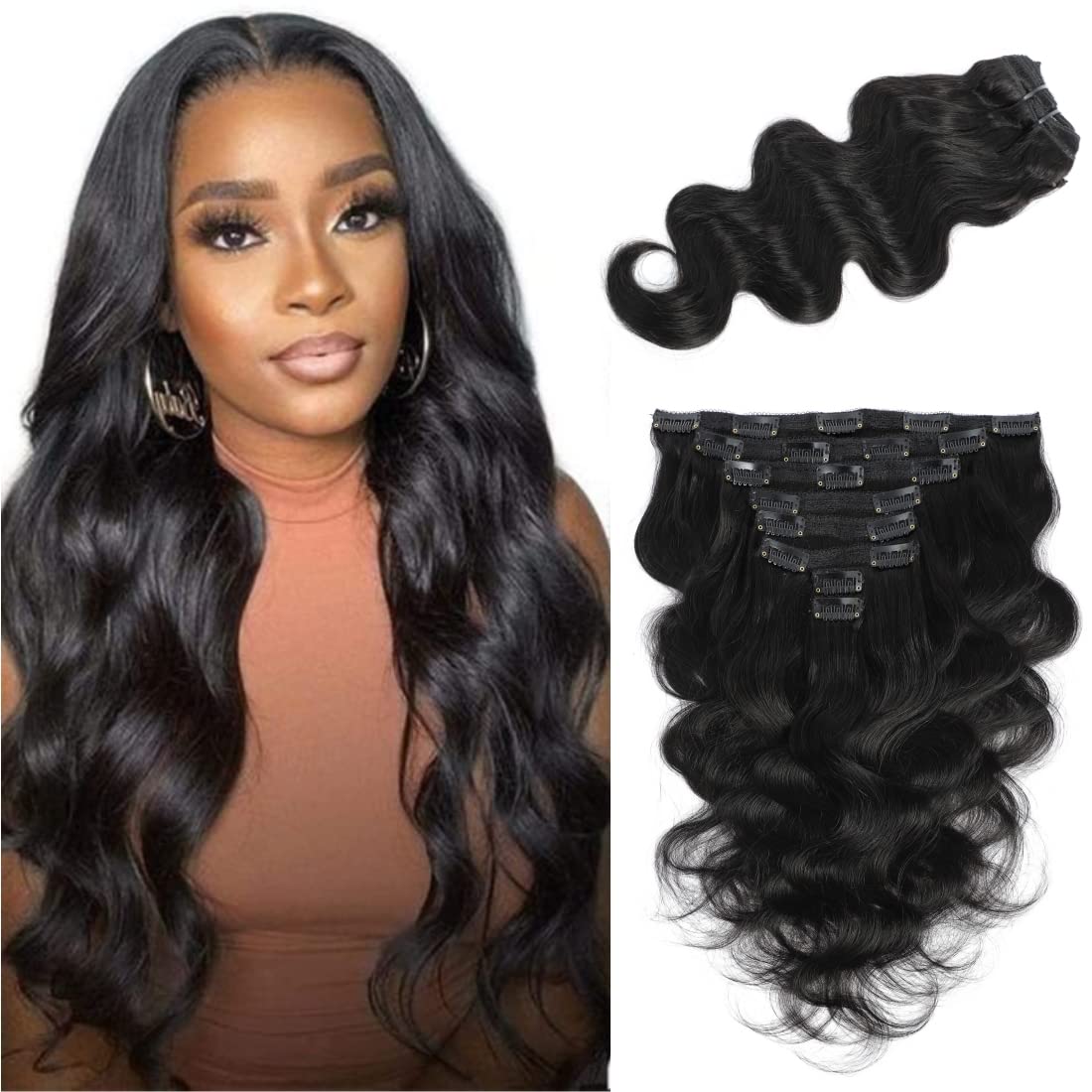 Lumiere Hair Clip In Hair Extensions Real Human Hair - Glueless Body Wave Hair Extensions Clip Ins 120G Grade 10A Brazilian Remy