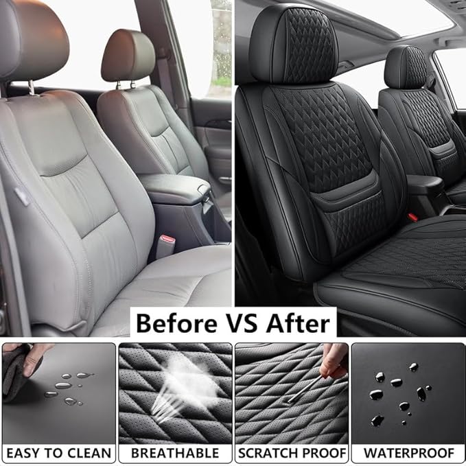 Front Seat Car Seat Covers Custom Fit for Pontiac Vibe 2003-2010 - Premium Faux Leather with Lumbar Support | Breathable, Waterproof, Anti-Slip, Durable (Black,Front Seat)