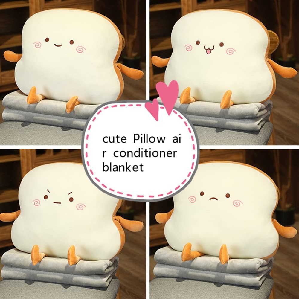 JOSON Toast Bread Pillow Dual-use Three-in-one Pillow Blanket Toast Sofa Cushion Home Decoration (Happy)