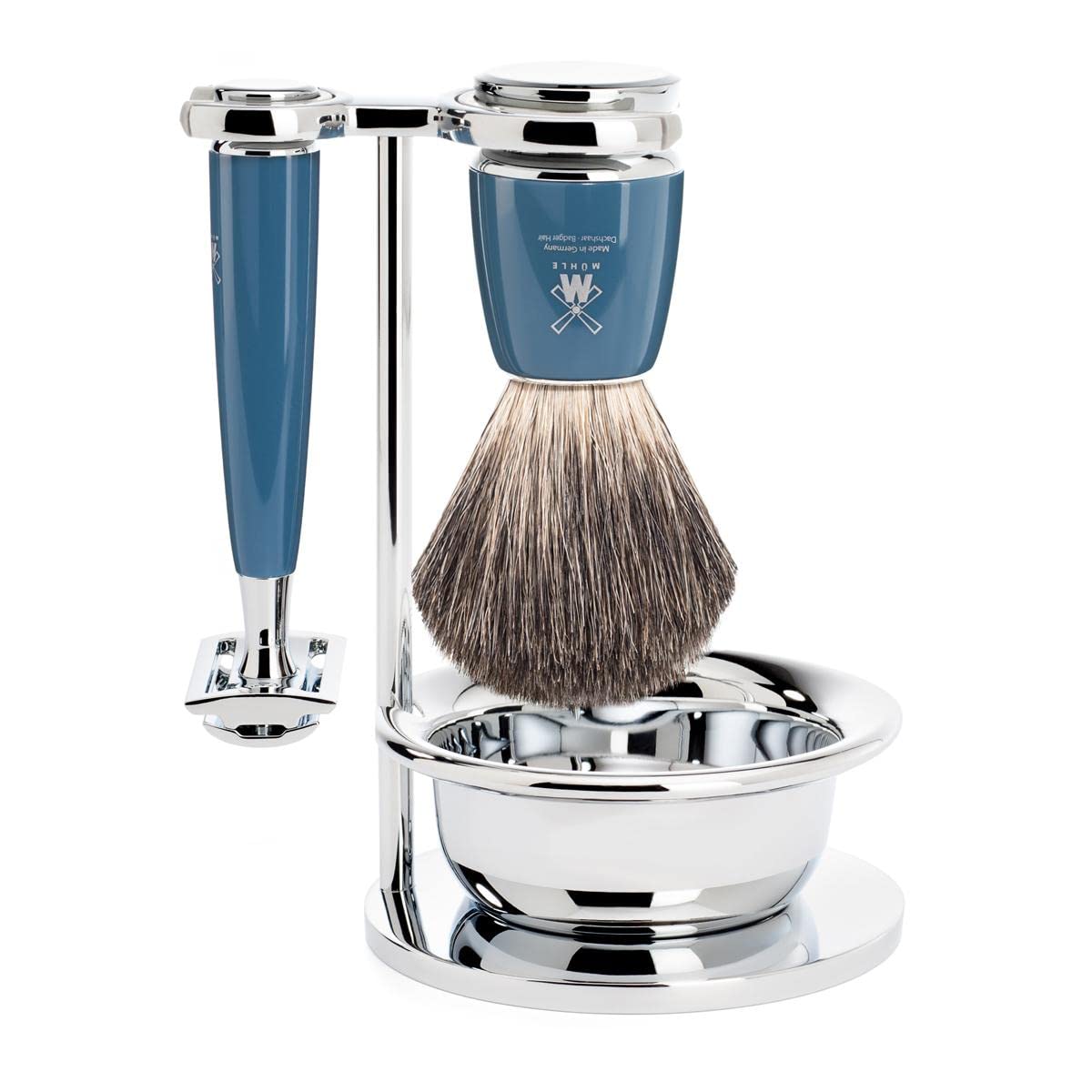 Mhle Rytmo 4-Piece Pure Badger Double Edge Safety Razor (Closed Comb) Shaving Set For Men - Perfect For Every Day Use, Barbersho