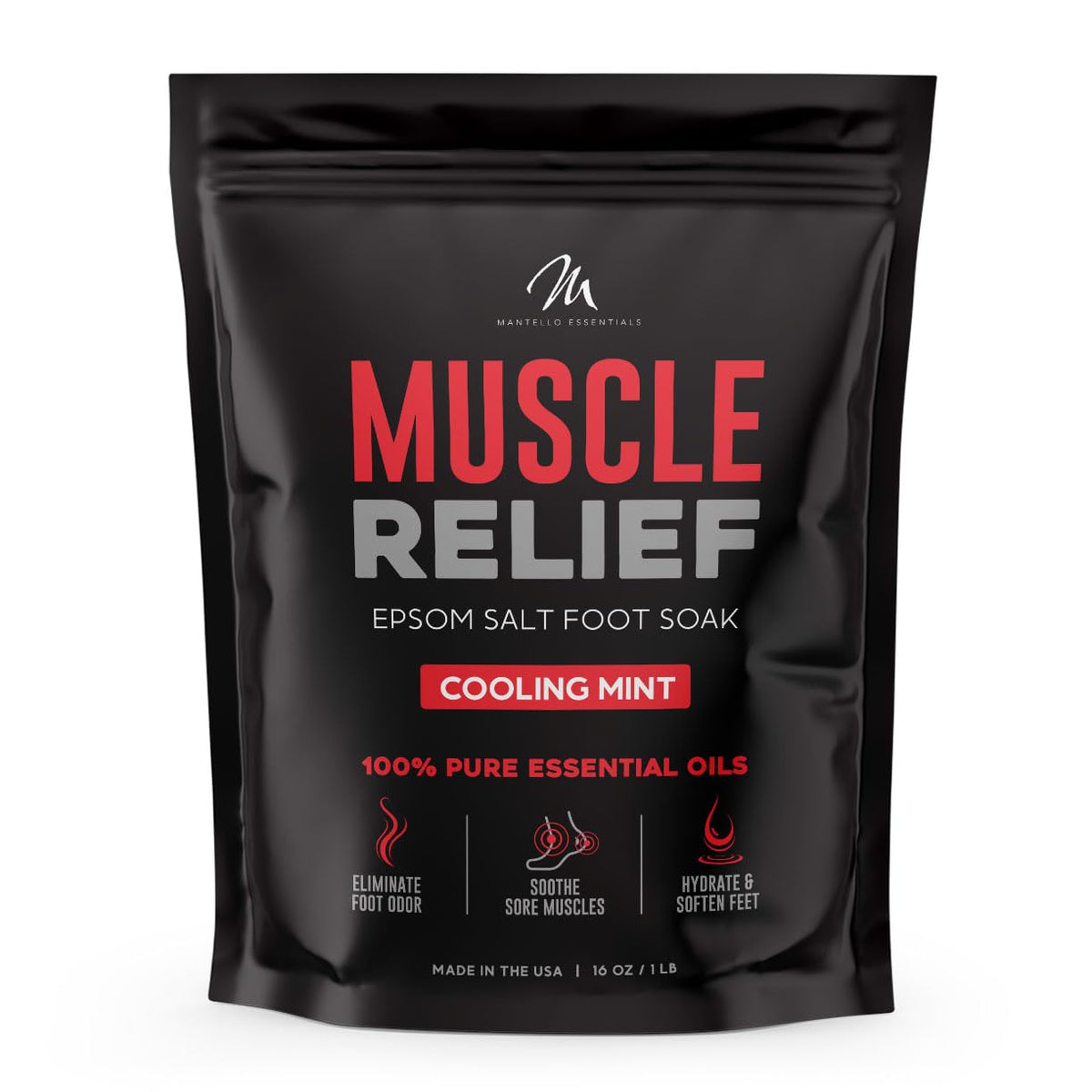 Mantello Muscle Relief Foot Soaking Salts - Foot Soaker For Use With A Foot Soaking Tub - Epsom Salts For Soaking Feet To Soften