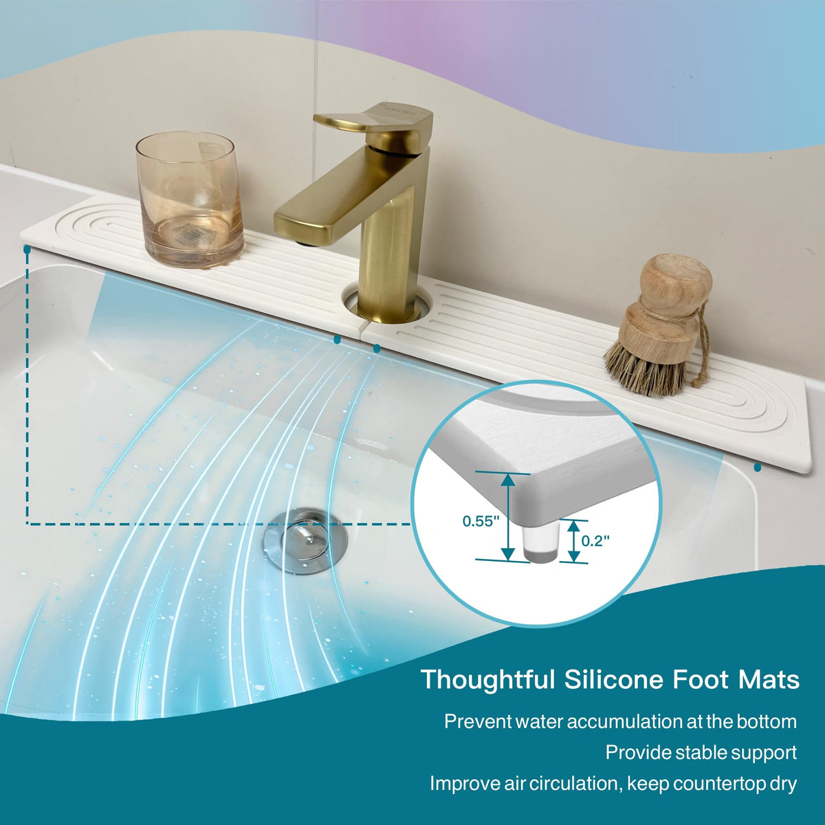 Faucet Mat for Kitchen Sink, Stone Drying Mat for Kitchen Counter, Stone Mat Bathroom, Kitchen Mat, Sink Mat, Water Absorbing Stone Tray for Sink, Bathroom Stone Mat (WHITE, 23.6*4")