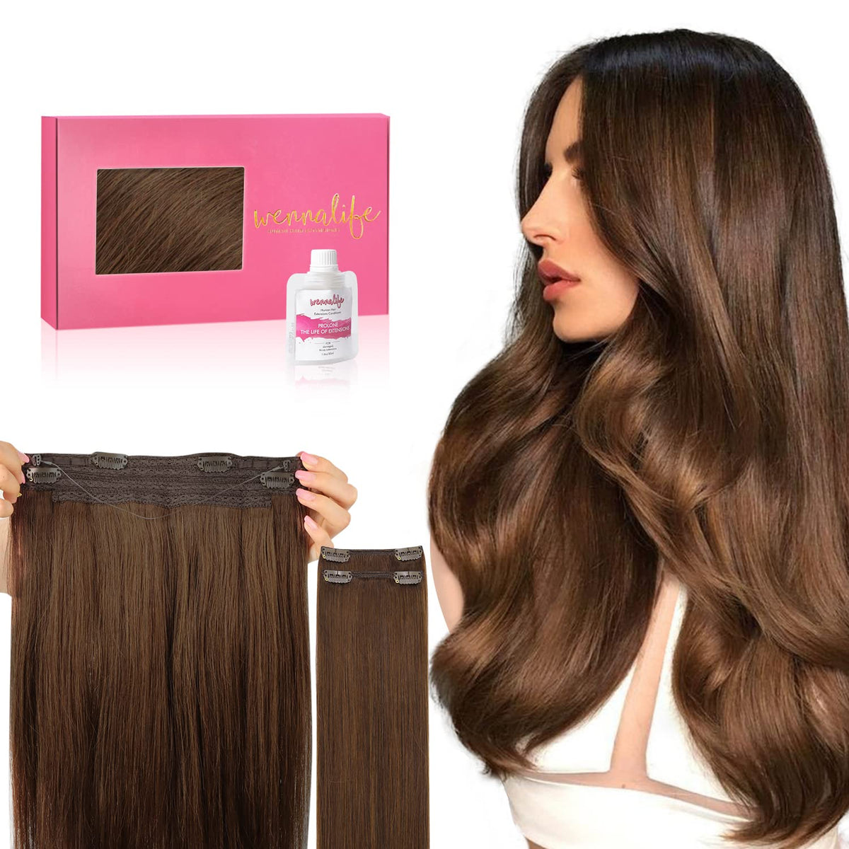 Wennalife Wire Hair Extensions (Increase 50% Lifespan) Real Human Hair 22 Inch 150G Chocolate Brown Remy Real Hair Extensions In