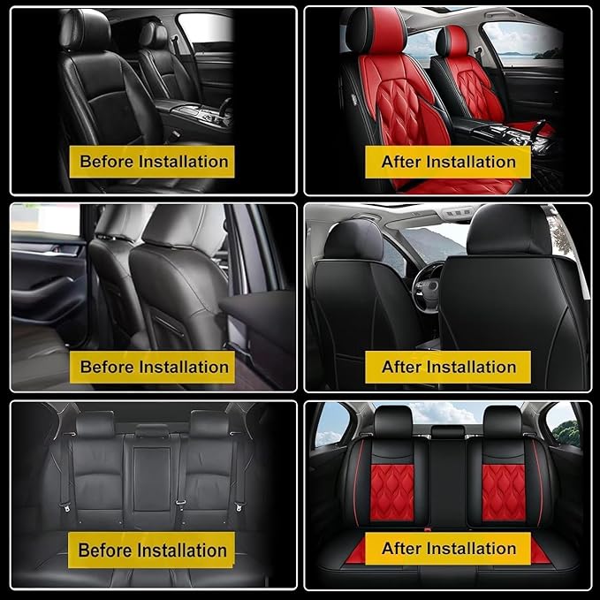 AOMSAZTO Car Seat Covers Full Set Fit for Volkswagen Tiguan 2009-2026 Waterproof Faux Leather Car Seat Cushions Automotive 5 Seat Covers Set(Black&Red)