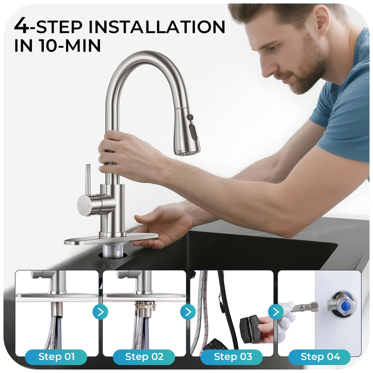 LUFG Brushed Nickel Kitchen Faucet with Pull Down Sprayer and Deck Plate