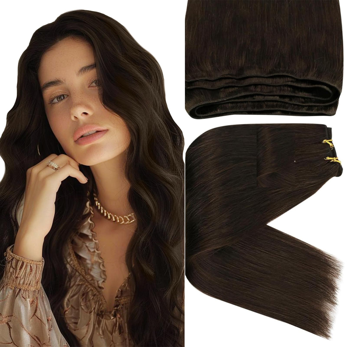 Sunny Human Hair Sew In Extensions Brown Weft Hair Extensions Real Human Hair Darkest Brown Hair Extensions Sew In Bundles Human
