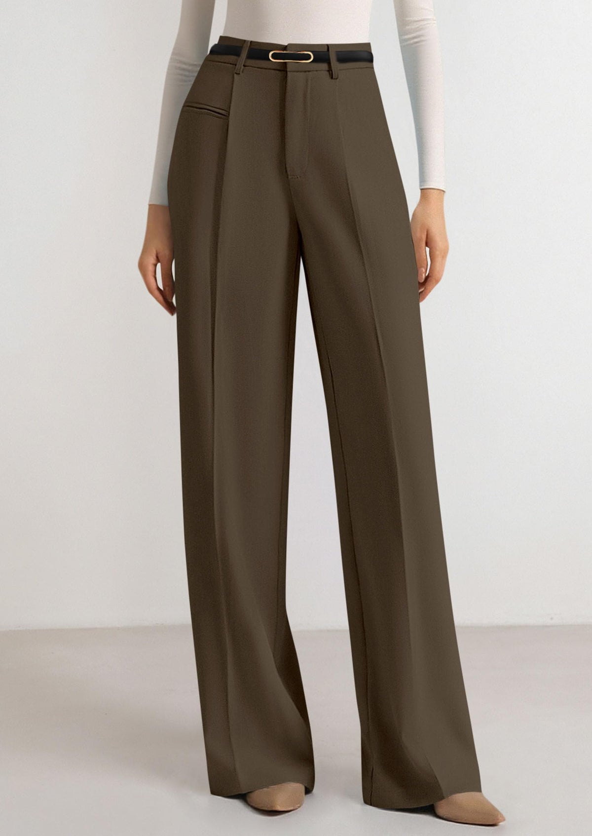 PRETTYGARDEN Women's Tailored Wide Leg Work Dress Pants,Coffee,M