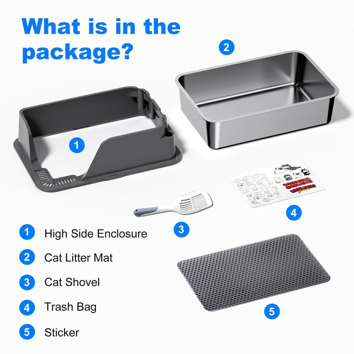 Non-Stick Stainless Steel Litter Box, XL Side Open Splash-Proof&Leak-Proof