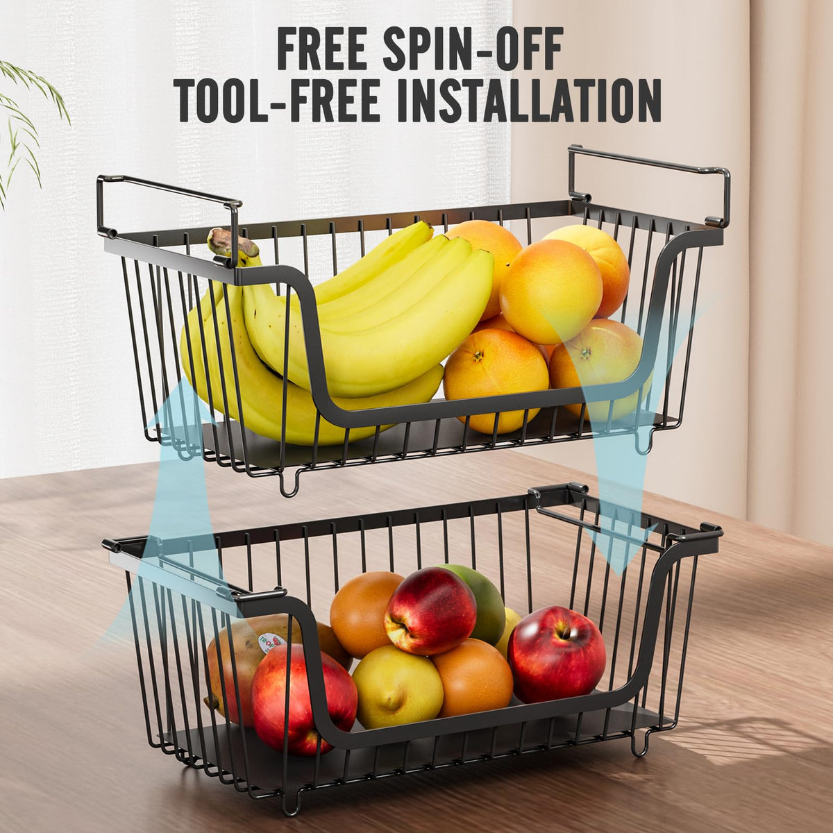 4 Pcs Stackable Wire Baskets Pantry Organizers and Storage Bins,Black