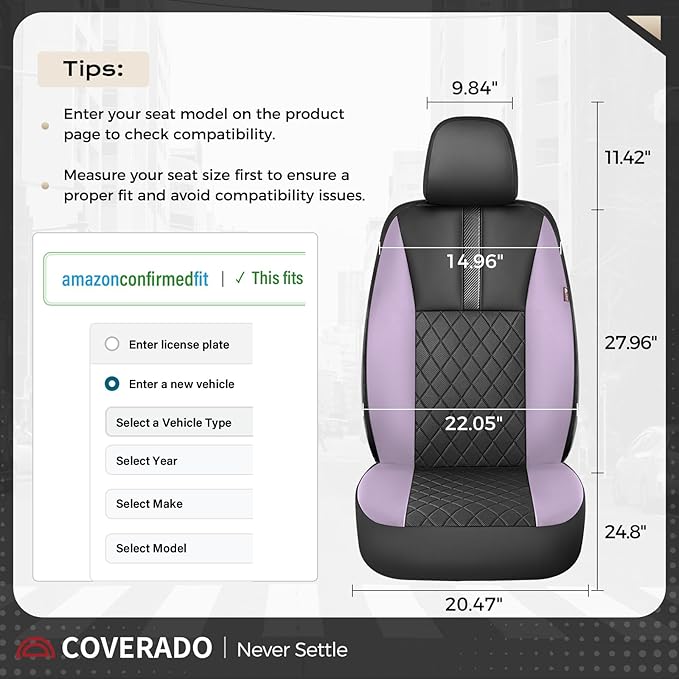 Coverado Car Seat Covers Full Set, Automotive Leather Seat Covers for Car,Universal Fit Front Back Seat Cover, Non-Slip Waterproof Breathable Car Seat Protector