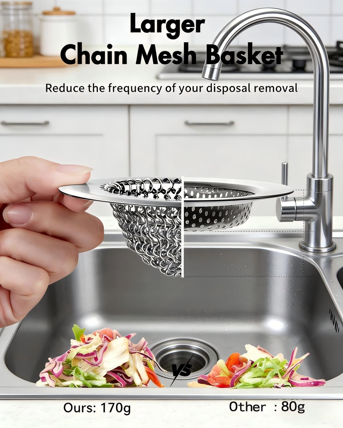 Kitchen Sink Drain Strainer, Flip-Clean Mesh Basket with Anti-Slip Ring