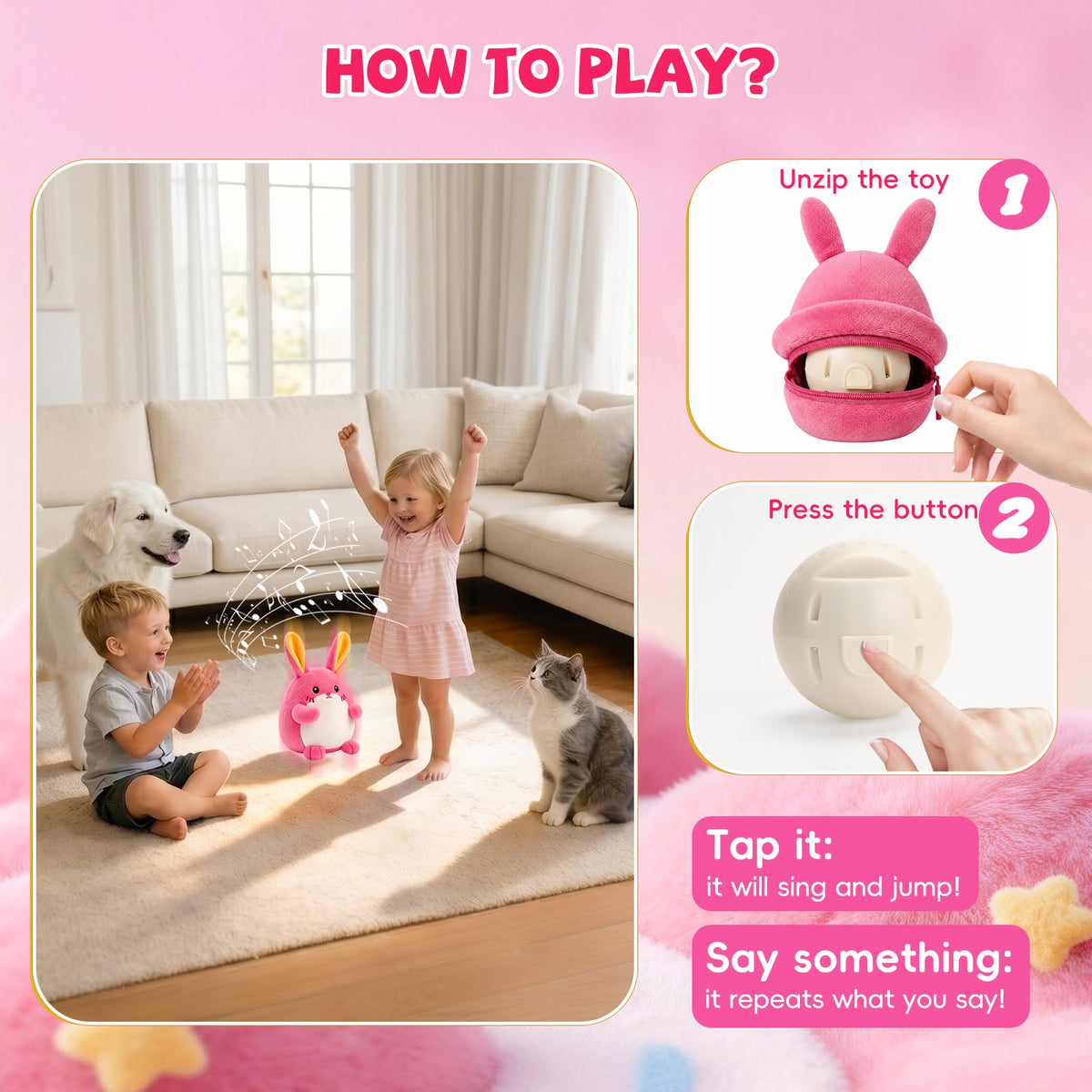 SAIMAND Pink Crawling Musical Bunny Baby Toy, Adorable Gift for Babies 1-3