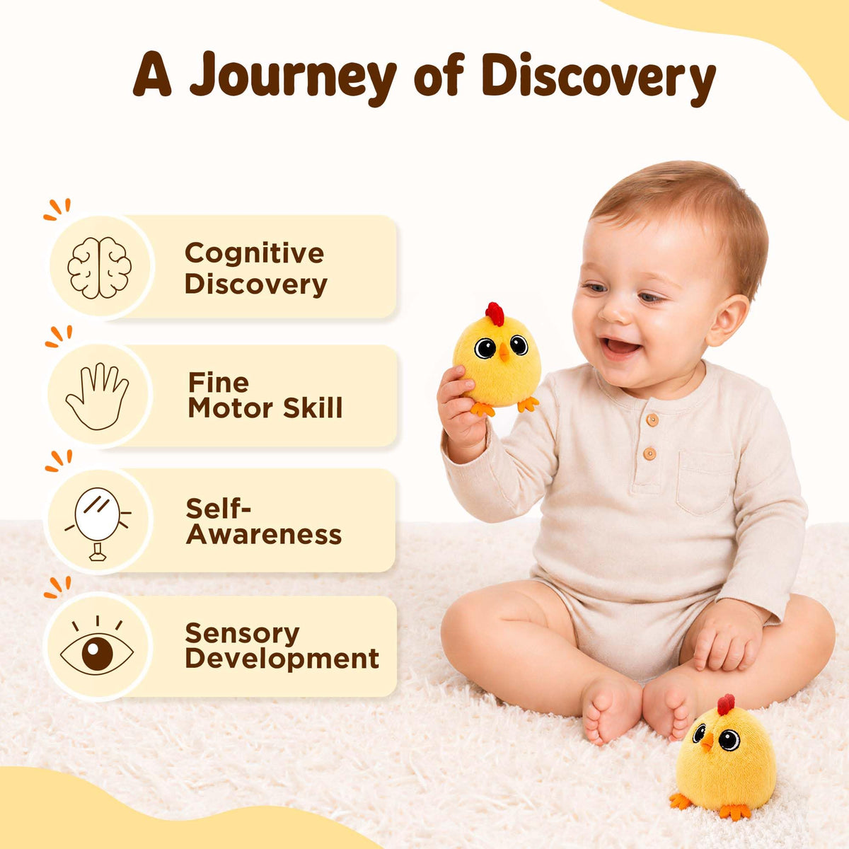 Tiny Wonders Baby Plush Soft Rattle Toy 3-6-12M, Newborn Farm Stuffed Chick