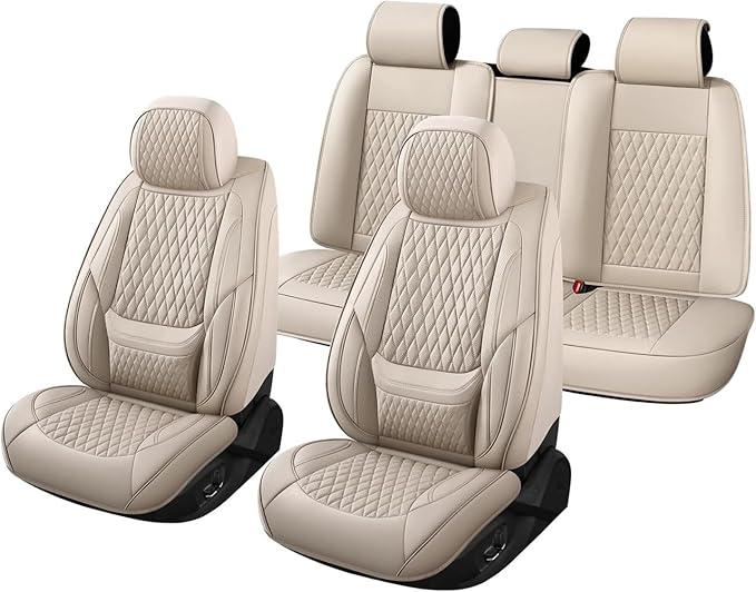 Car Seat Covers Full Set Custom Fit for Buick Envision 2016-2026 - Premium Faux Leather with Lumbar Support | Breathable, Waterproof, Anti-Slip, Durable (Beige,Full Set)