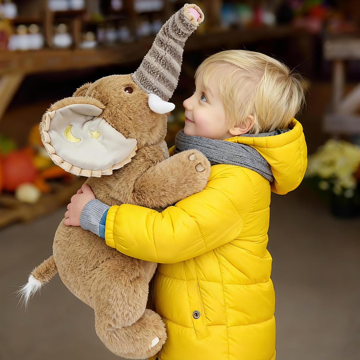 PEACH CAT Goodnight Elephant Stuffed Animal 19.7" Cute Elephant Plush Soft Plushies Toys Gifts for Kids Brown
