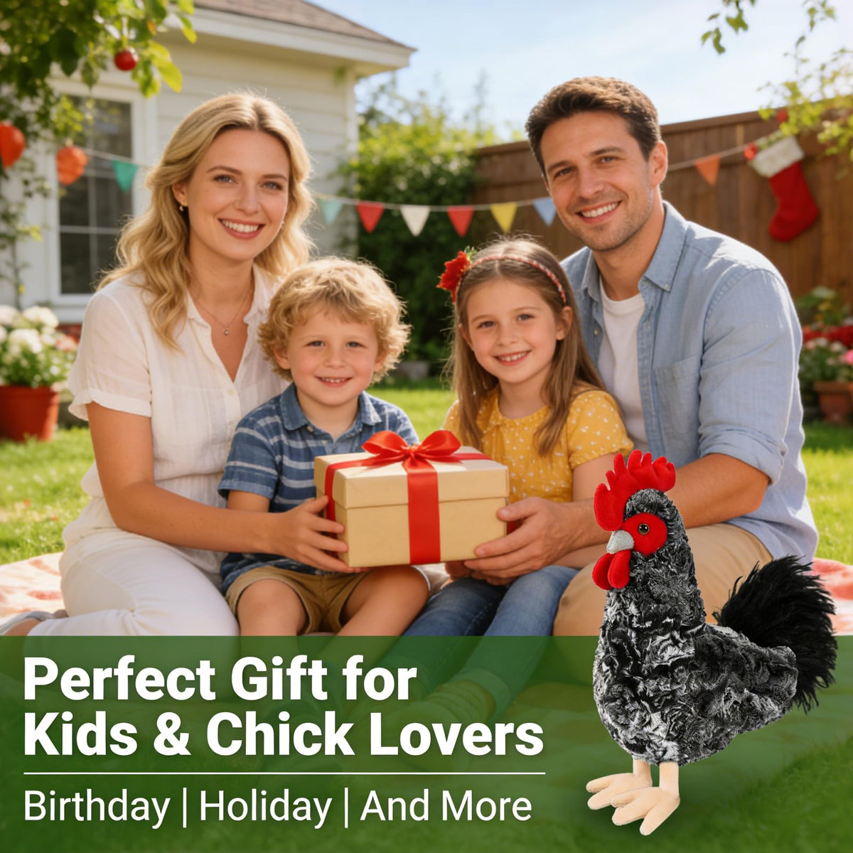 JUSTQUNSEEN Realistic Chicken Stuffed Animal for Kids and Adults Soft Cute Chick Farm Animal Plush Toy Decor/Cuddle Toy for Christmas/Easter/Birthday Gifts (Barred Rooster)