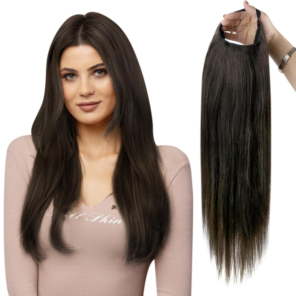 Full Shine U Part Human Hair Wig Straight Black Wigs For Women Human Hair Half Wig Off Black Real Human Hair Thick Hair 120Grams