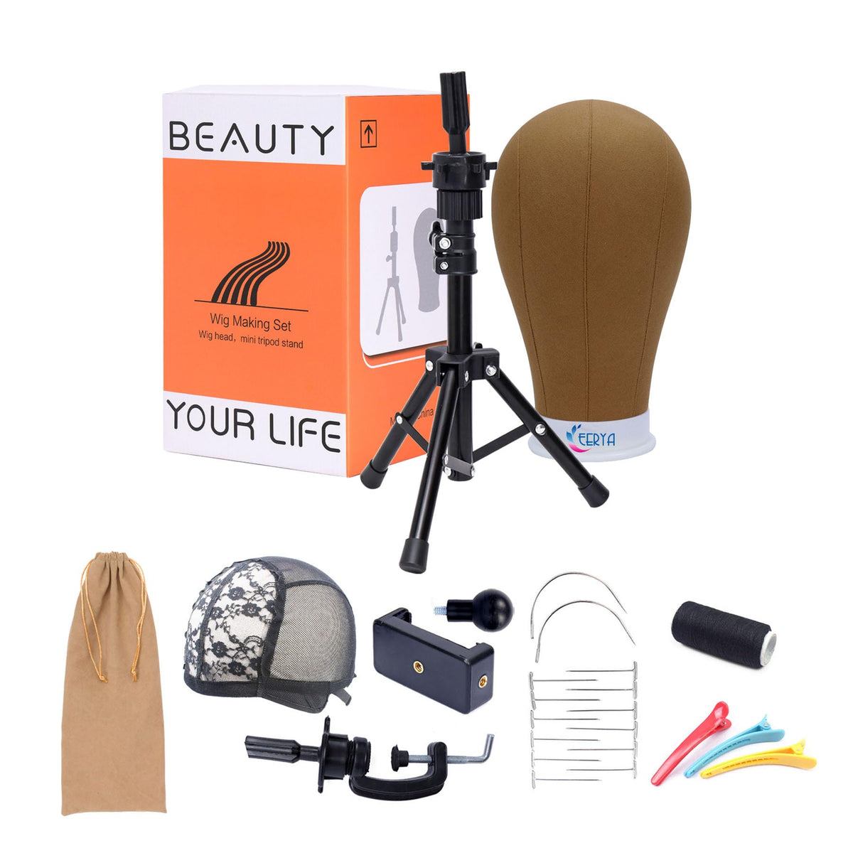 Eerya Wig Stand, 22 Inch Brown Wig Head Stand With Mannequin Head, Wig Stand Tripod With Head, Wig Head Stand For Wigs Styling M