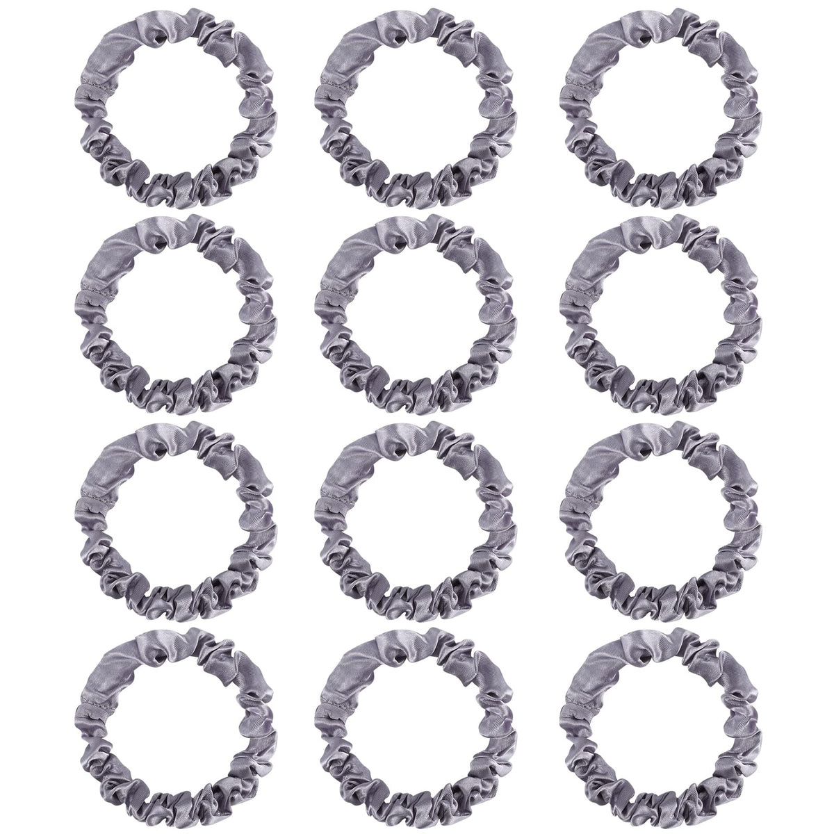 12Pcs Satin Scrunchies, Silver Gray Satin Hair Ties Elastic Hair Bands Ponytail Holder Hair Accessories For Women Girls