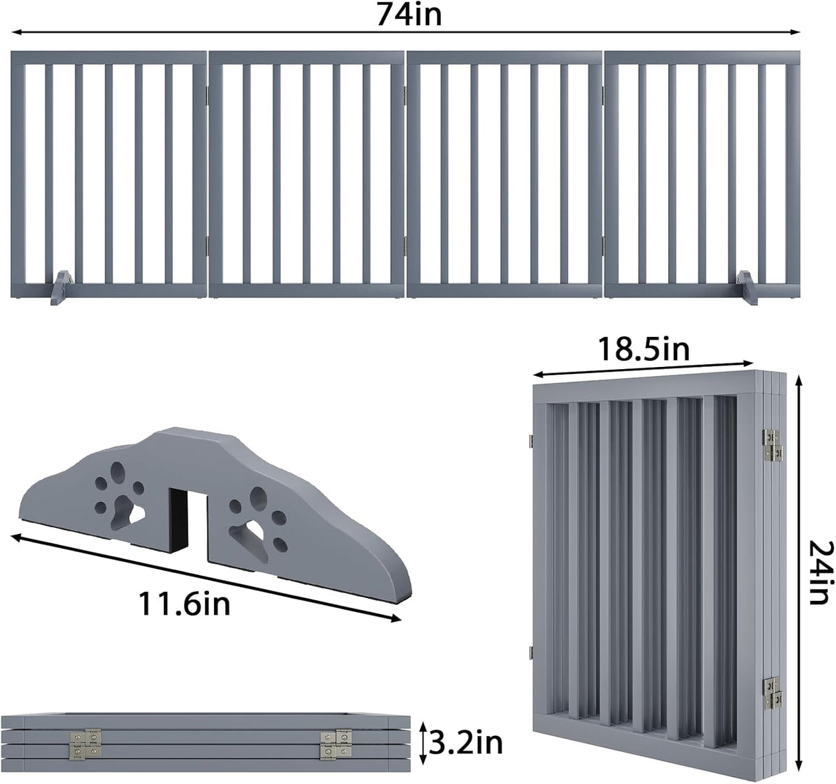 Dog Gates for Doorways 74-Inch Wide Freestanding Pet Gates for Dogs 24-inch Tall Dog Gates Indoor Stair House