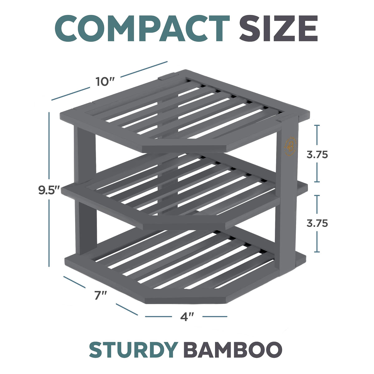 Bambüsi Grey 3-Tier Corner Shelf, Kitchen Cabinet Organizer, Bamboo Rack
