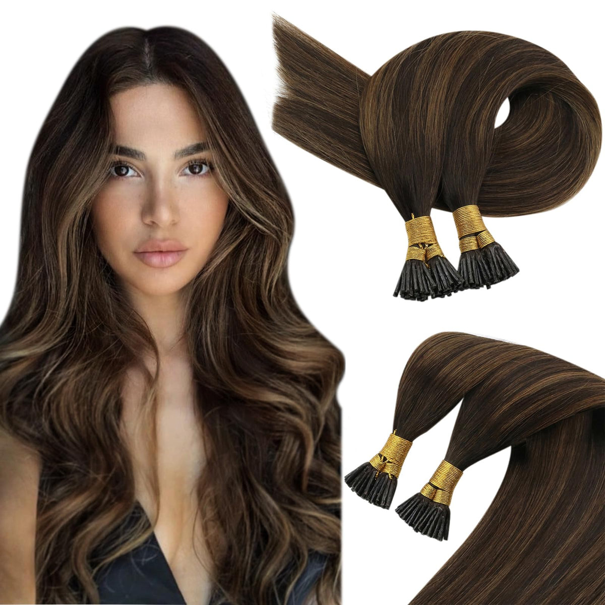 Sunny Hair I Tip Extensions Human Hair Brown Balayage Itip Human Hair Extensions Dark Brown Ombre To Medium Brown Balayage Itip