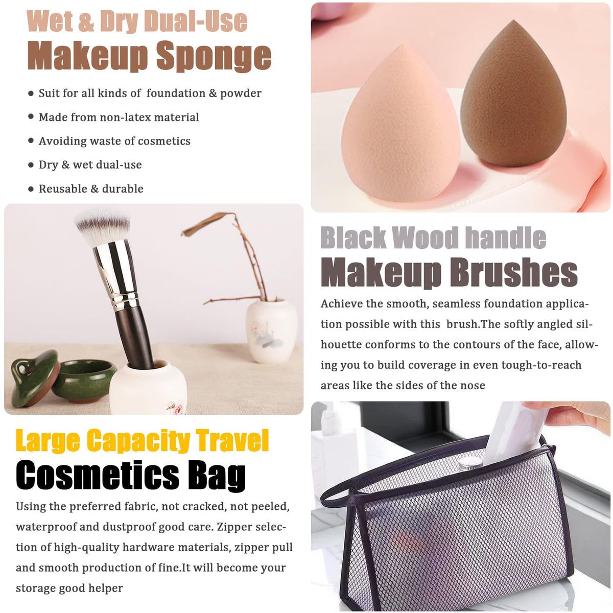 All in One Makeup Kit for Women Full Kit,Travel Make Up Gift Set for Women Teens Girls, Includes Eyeshadow,CC,Foundation,Lipstick,Mascara,Brush,Sponge,Brow Powder & Soap,Eyeliner,Primer,Contour,Bag