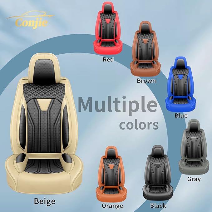 Fit Leaf Car Seat Covers Compatible with Nissan Leaf 2012-2025 2026 - Premium Leather, Waterproof Breathable, All-Weather Seat Cushion Protecto&Airbag Compatible (2 Front Seat Beige&Black)