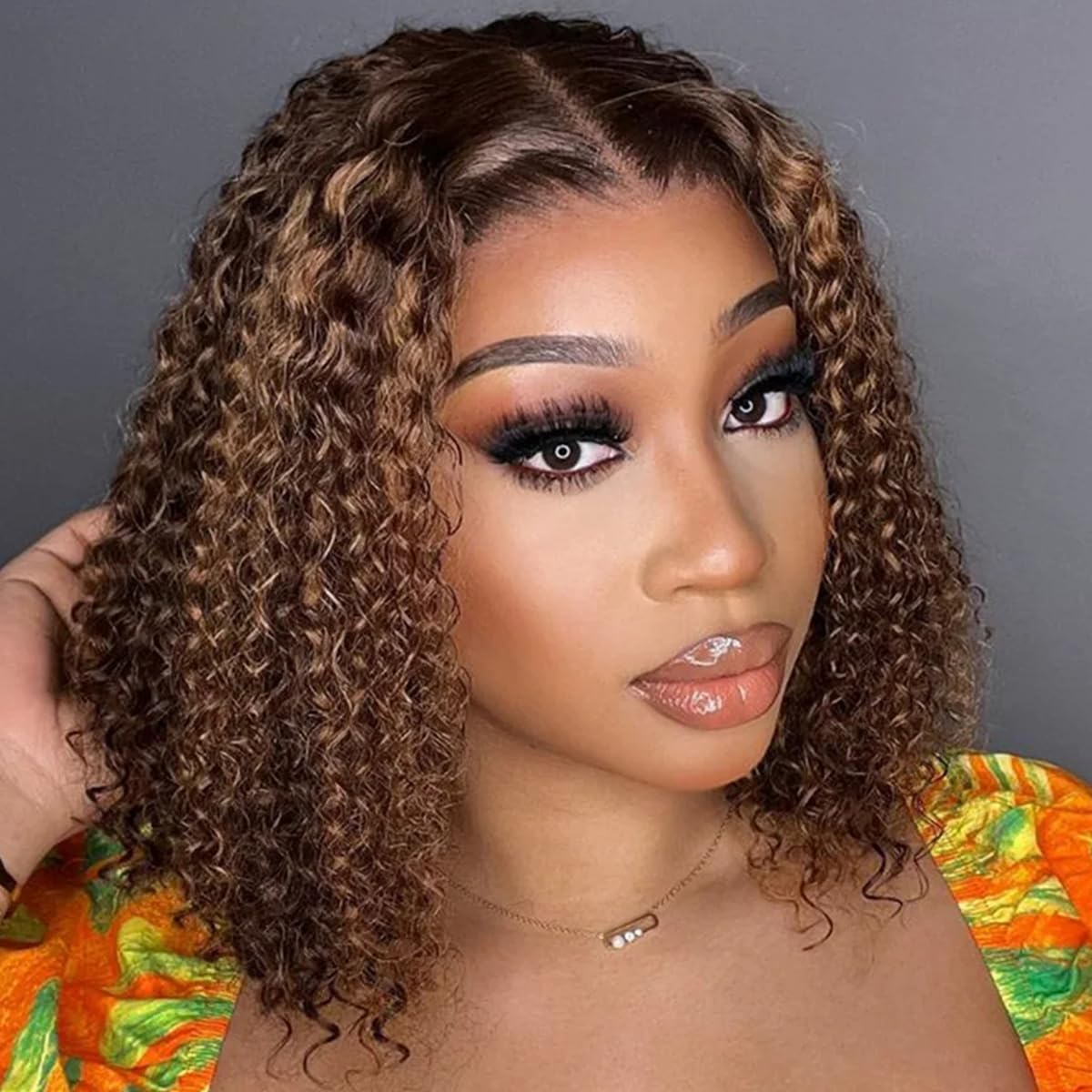 Ombre Bob Wig Human Hair 4/27 Highlight Wear And Go Glueless Wig Deep Wave Curly Honey Blonde Lace Front Bob Wigs 180 Density 12