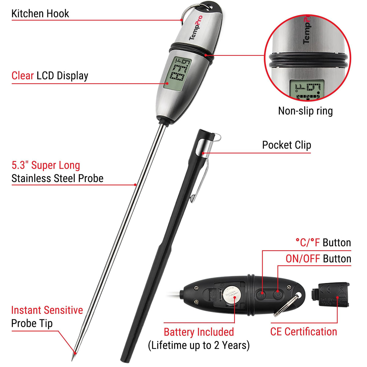 TempPro TempSwift 1 Sec Digital Food Thermometer for Kitchen Cooking