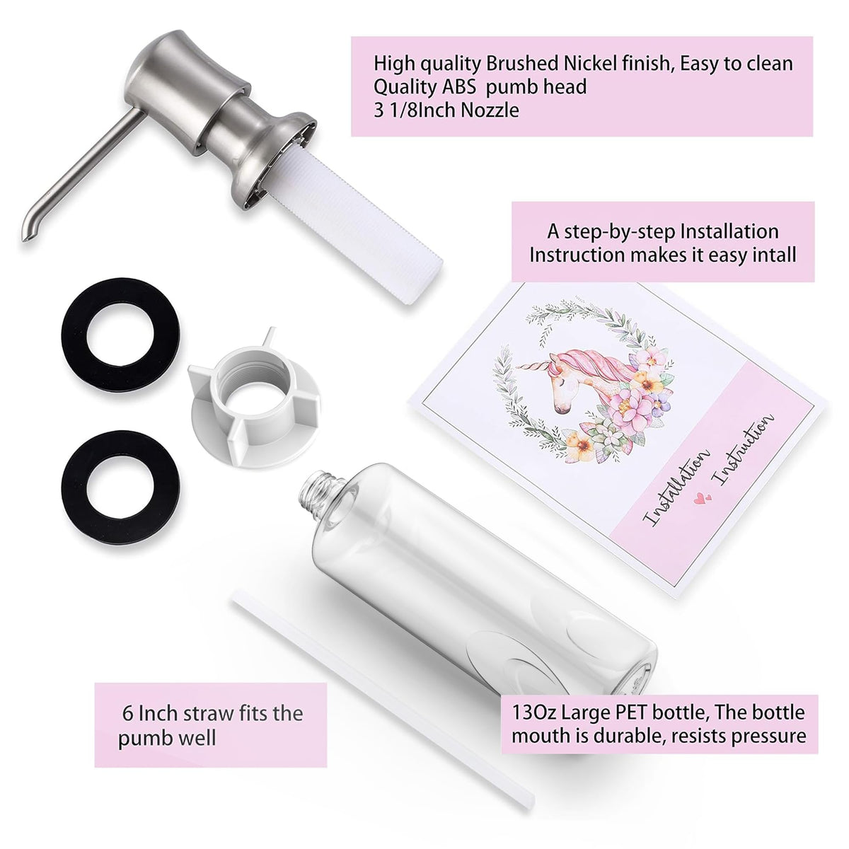 Ultimate Unicorn Soap Dispenser for Kitchen Sink, Soap Pump Brushed Nickel