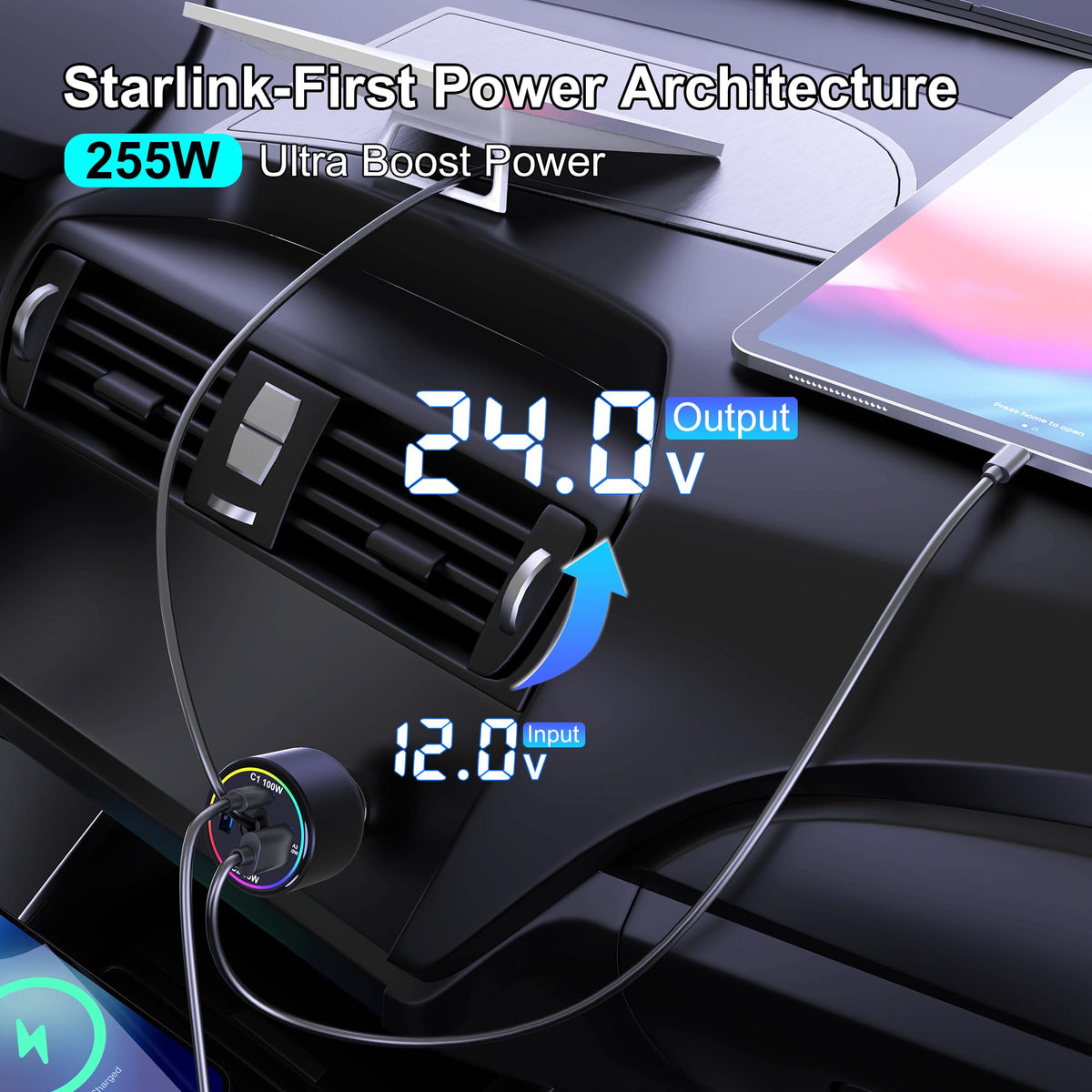 Starlink Mini Car Adapter, Stable DC 60W PD 100W+USB-A