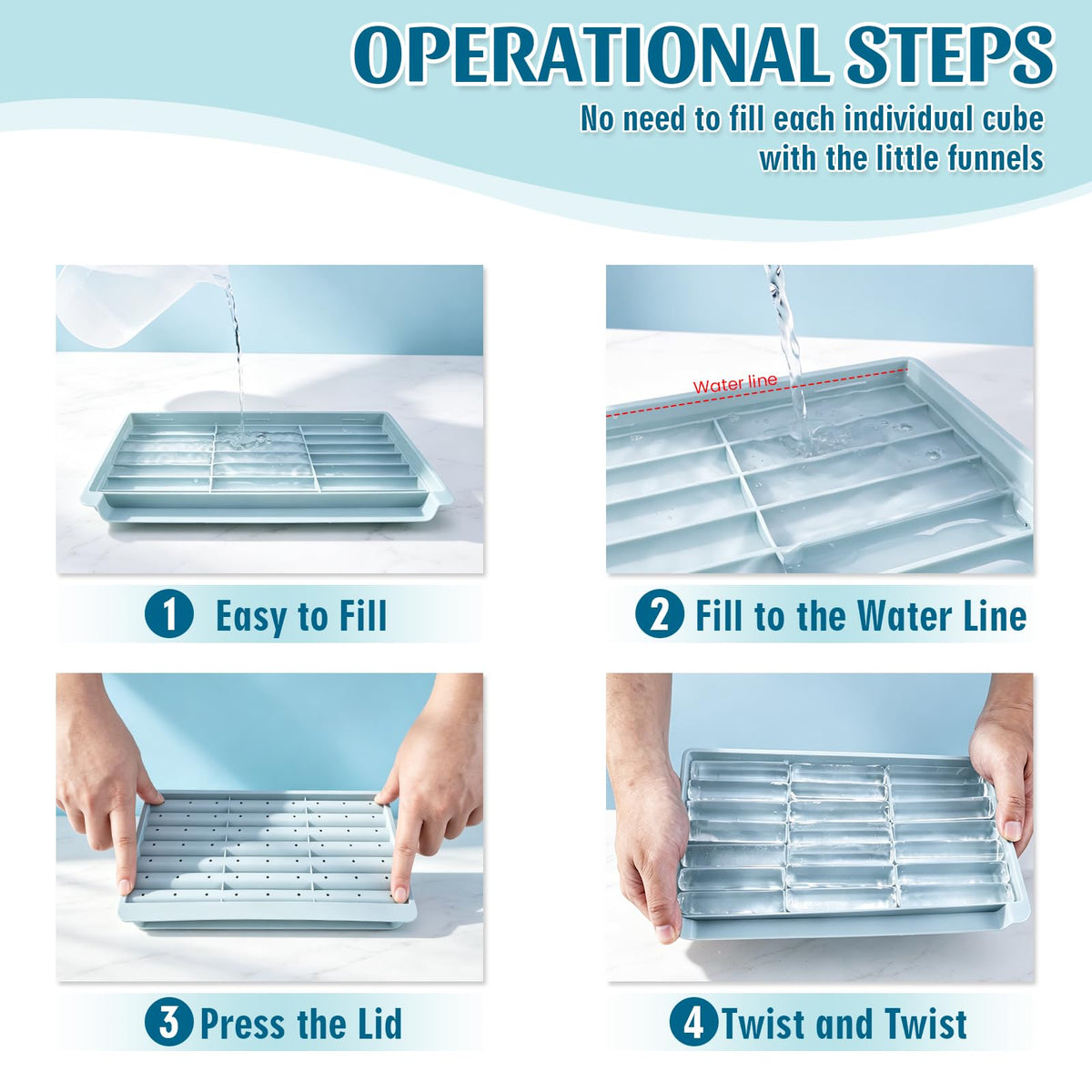 KIBTOPS 6 Pack Ice Cube Trays with Lid & Bin, 3.3-Inch Long Water Bottle Ice Stick Tray, Easy Release, Reusable, BPA Free Ice Cube Mold for Whiskey, Wine, Coffee, DIY Fun (126 sticks)